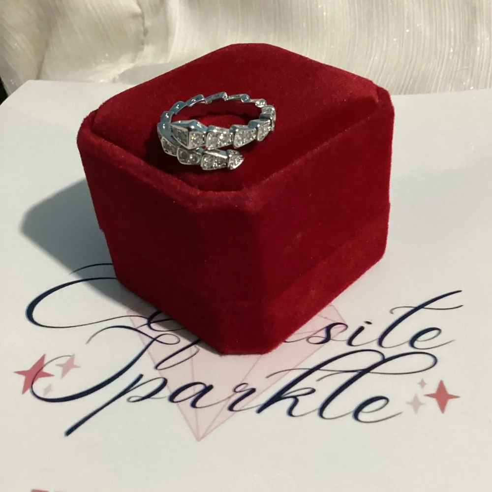 🐍18k White Gold plated Serpentine Snake Cz Diamond Ring